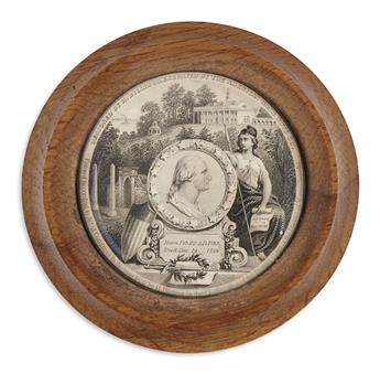 (WASHINGTON, GEORGE.) Miniature portrait of Washington in a frame made from Mount Vernon wood.